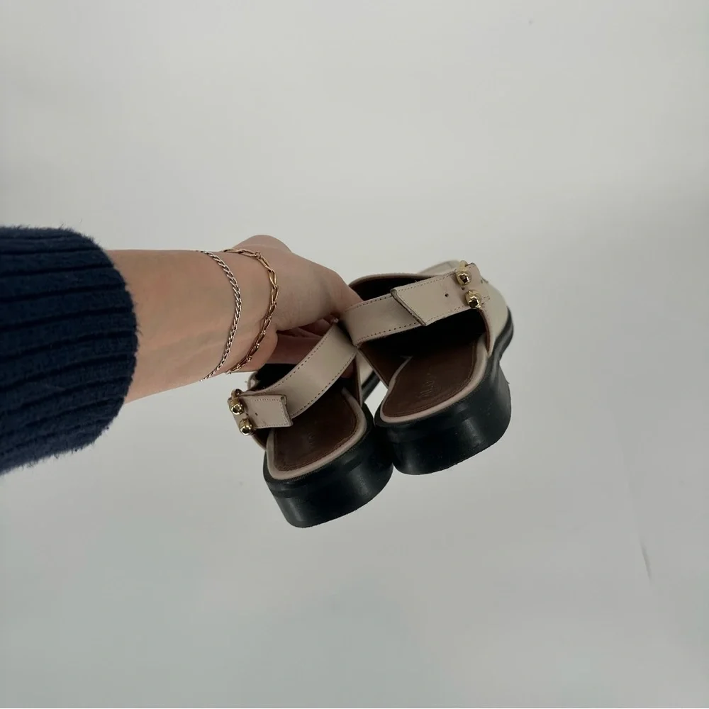 Alohas Abe Slingback Leather Loafer Mules Cream Square Toe Low Heel Size 38 7.5 - Picture 4 of 9